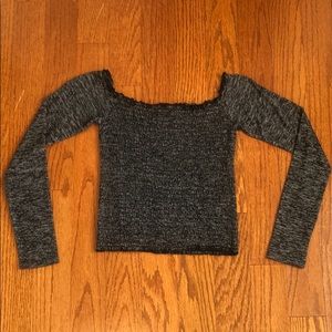 Charcoal Gray Long Sleeve Crop Top